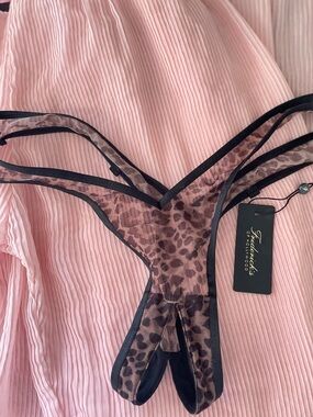 Adrianna Papell Pink and Brown Leopard-Print Sheer Thong
